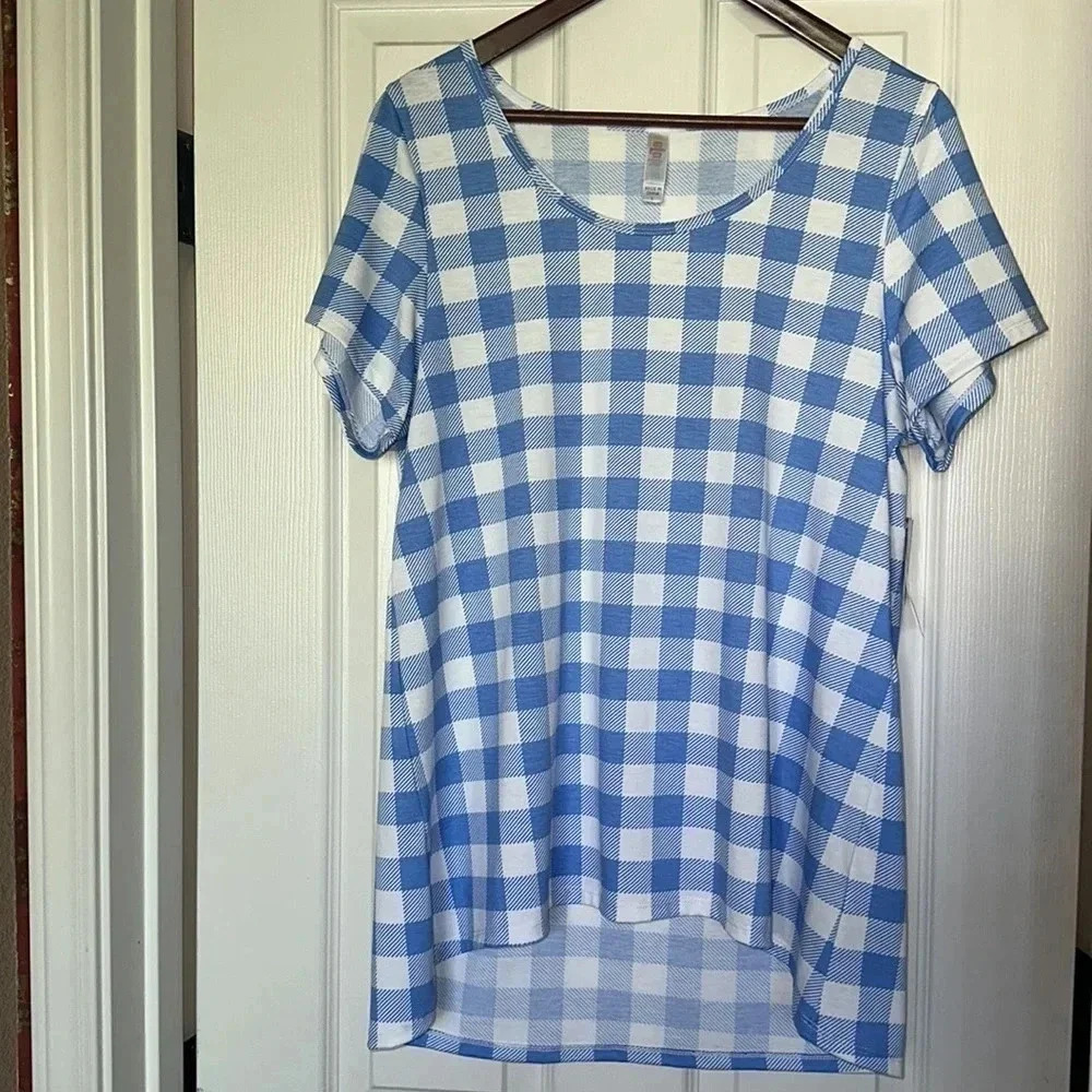 NWT LuLaRue Blue and White Classic T (L)
